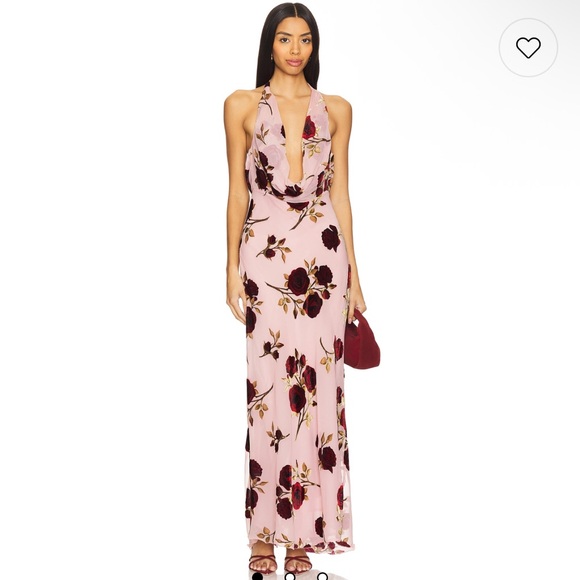 For love & lemons velvet halter dress Floral Halter Maxi Dress - Pink